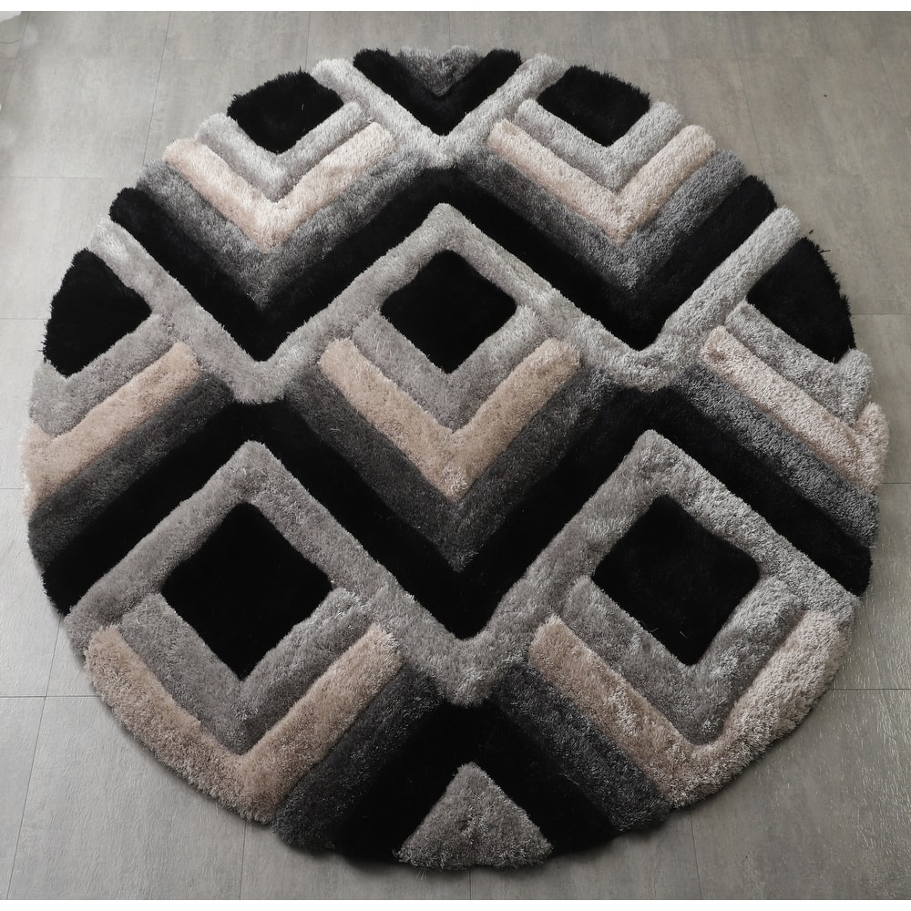 Mateos Shag Collection Grey/Beige/Black Area Rug