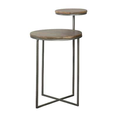 16 in. Brown and Gray Round Wood End Table, Sturdy Build End Side Table for Living Rooms
