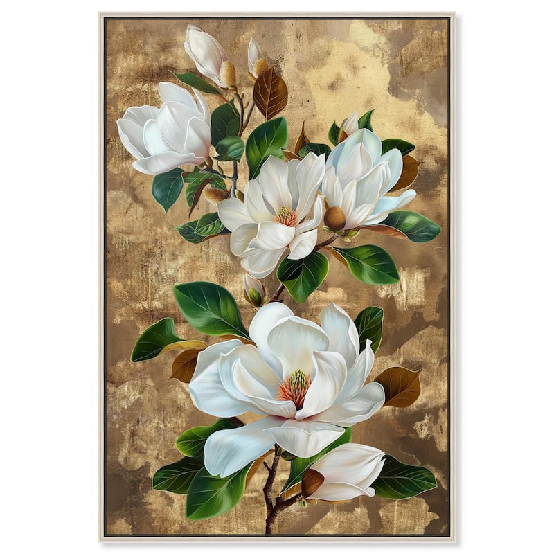 Guilded White flora Canvas by Art Remedy - Silver - 10" x 15"