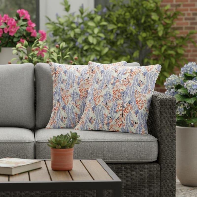 HomeRoots Set of Two 16" X 16" Orange and Ivory Blown Seam Botanical Indoor Outdoor Throw Pillow - 16.00' X '16.00' X '5.00 - Orange/Ivory - 16.00' X '16.00' X '5.00