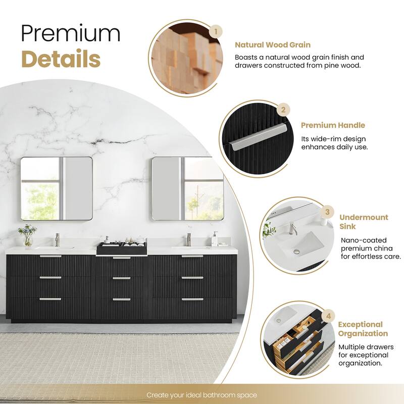 Santarem Double Vanity with Pure White Quartz Stone Top without Mirror