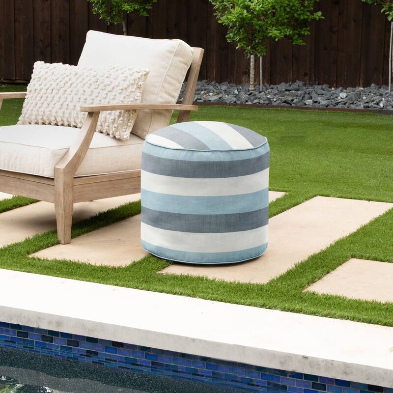 Sorra Home Sunbrella Outdoor Bean Pouf - 20 in W x 20 in D x 18 in H - Blue