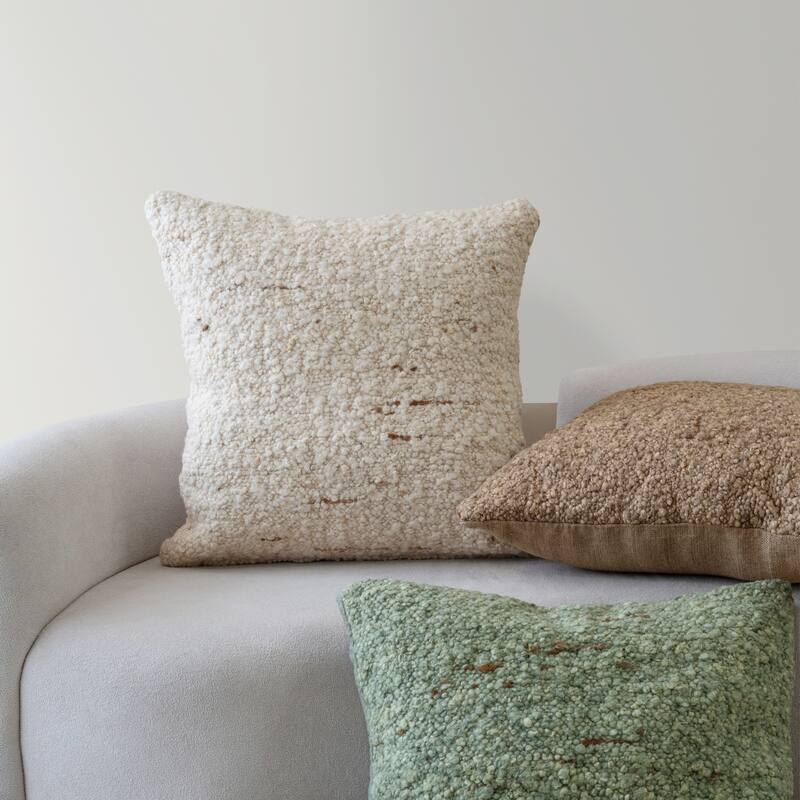 Handmade Boucle Wool Square Throw Pillow Cover - 24" - Cream