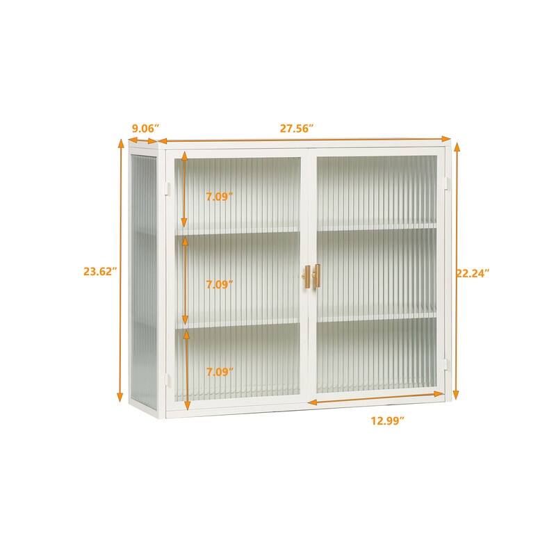 27.56" Kitchen Wall Storage Cabinet with Glass Doors & Three-tier Storage