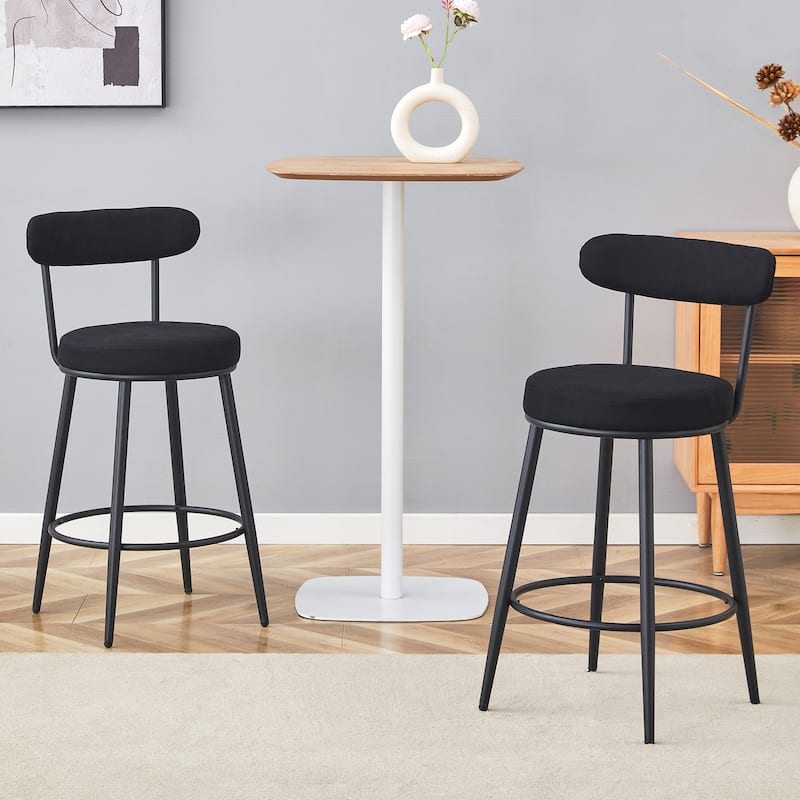 Counter Height Bar Stools Set of 2, Fabric Upholstered Bar Stools with Open Back, Kitchen Island Chairs with Footstool