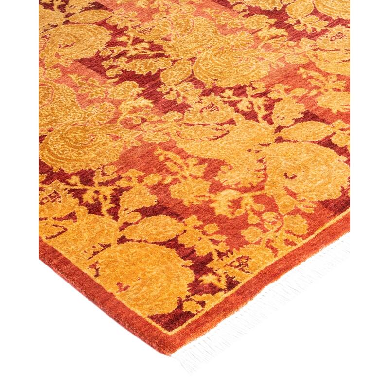 Overton Handknotted Wool Traditional Abstract Pink Runner