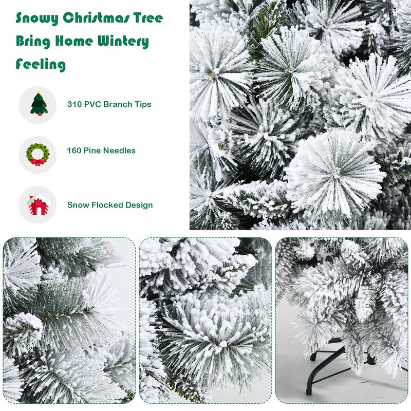 Costway 5ft/6ft/7ft Snow Flocked Hinged Artificial Slim Christmas Tree