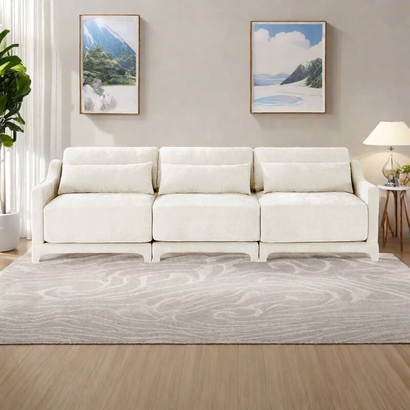 105.9" Chenille 4-Seater Sofa with ergonomic, wooden base,high - resilience sponge for Living Room - Beige