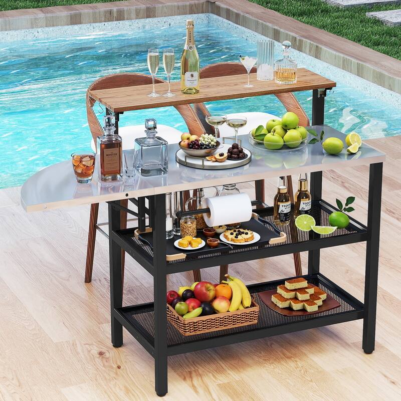 Gymax Patio Bar Table w/Flip-Up Top Foldable Side Table 2 Storage
