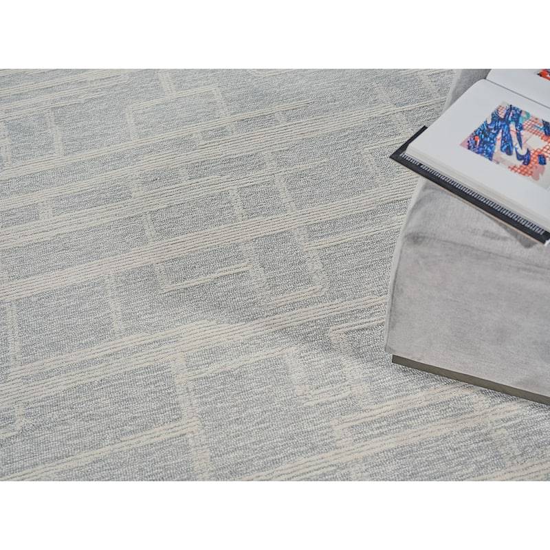 Exquisite Rugs Park City Handmade Hand-tufted New Zealand Wool on Canvas Light Gray/Ivory Area Rug