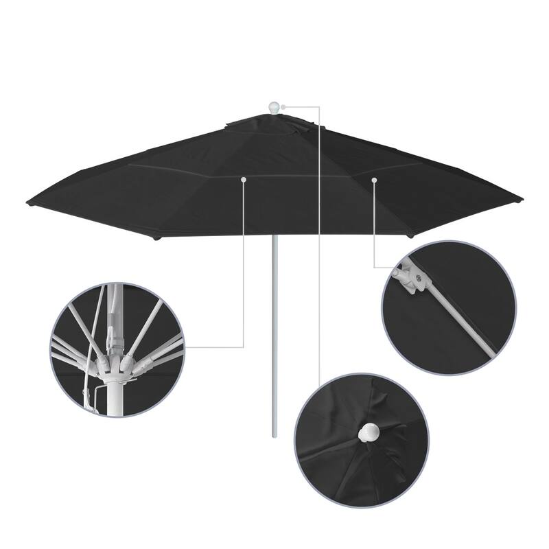 California Umbrella 11' Rd Aluminum Frame, Fiberglass Rib Market Umbrella, Push Open, White Finish, Pacifica Fabric