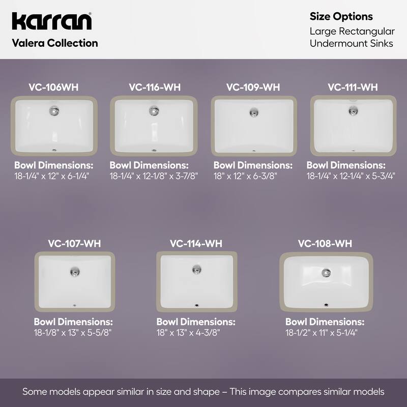 Karran Valera 21" Rectangular Undermount Vitreous China Bathroom Sink in White