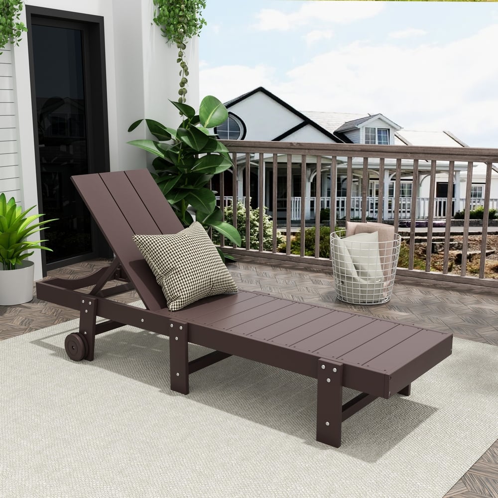Shoreside Modern Poly Eco-Friendly All Weather Reclining Chaise Lounge With Wheels