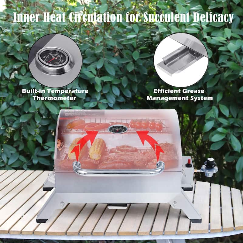 Royal Gourmet Stainless Steel Portable Gas Grill with Folding Legs and Lockable Lid