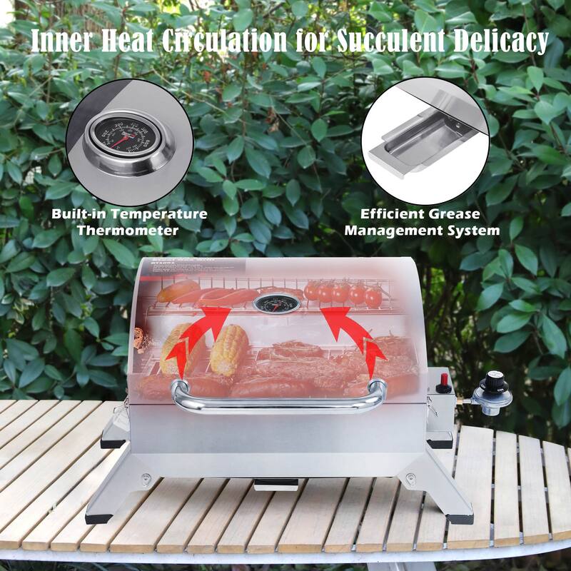 Royal Gourmet Stainless Steel Portable Gas Grill with Folding Legs and Lockable Lid