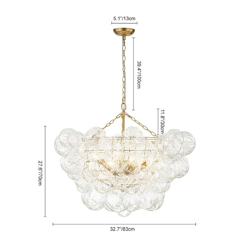Brass Luxury Faceted Glass Globe Cluster Bubble Chandelier
