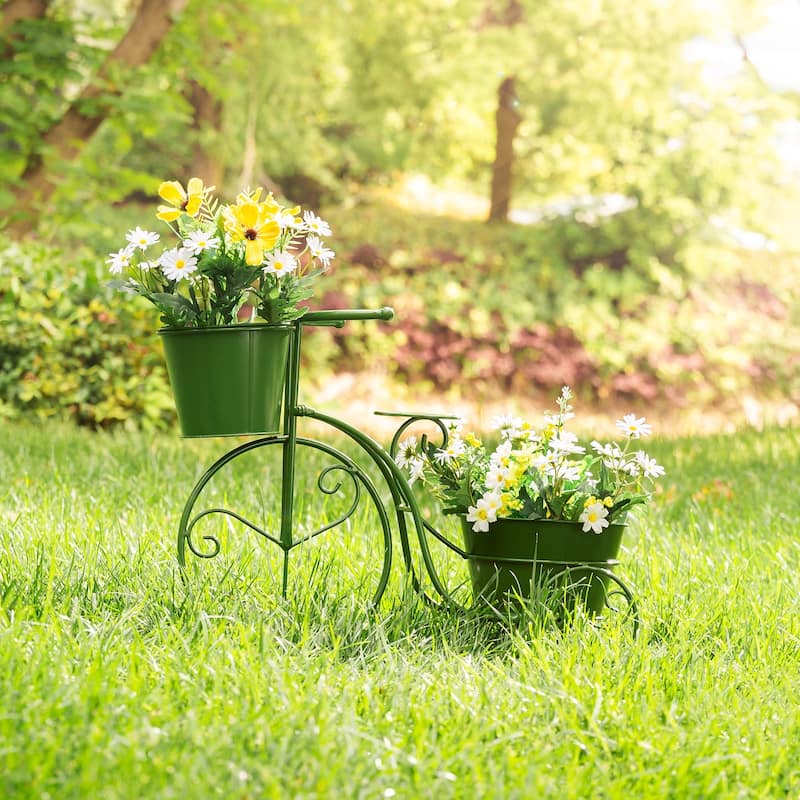 Glitzhome 21.5"L Spring Farmhouse Metal Bicycle Planter Stands Flower Pot Cart