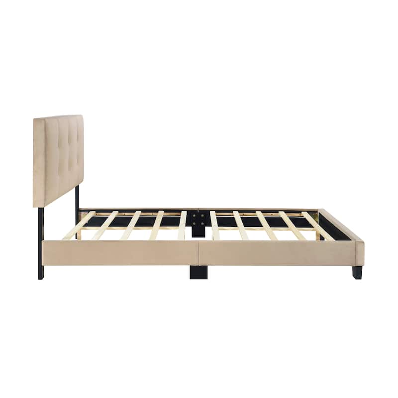 Velvet Full Platform Bed with Adjustable Tufted Headboard