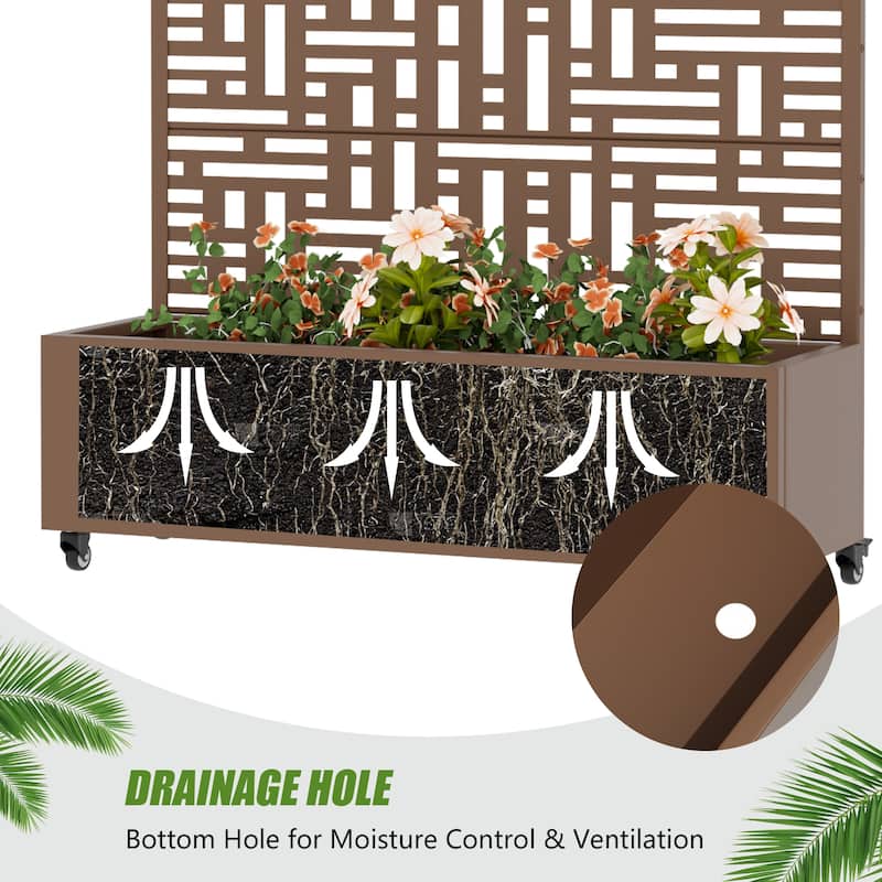 Metal Movable Planter Box with Trellis Privacy Screen Lockable Wheels