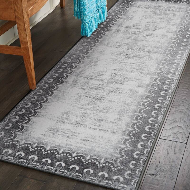 My Magic Carpet Dardon Bordered Grey Machine Washable Rug