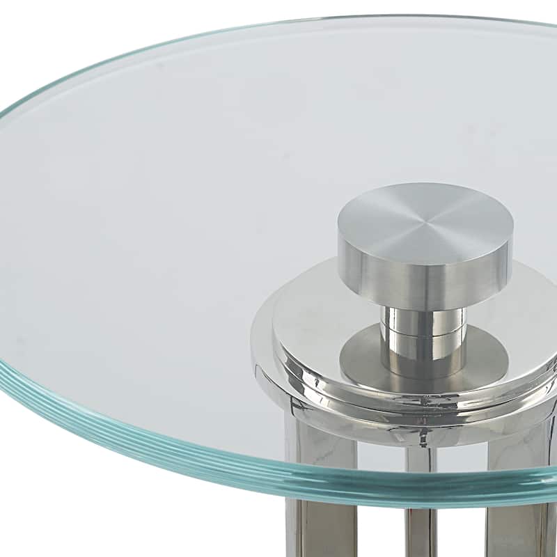 Copper Grove Silver Iron, Glass, and Solid Marble Round Accent Table