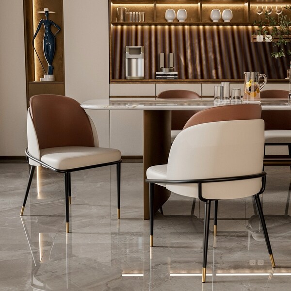 Set of 2 Microfiber Leather Upholstered Dining Chairs with Metal