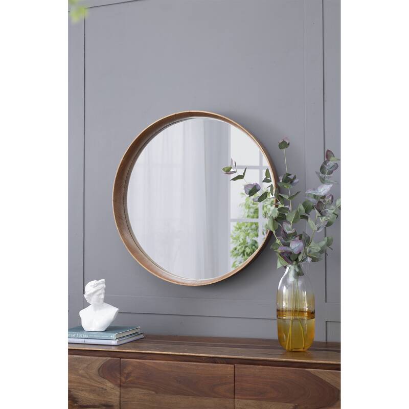 Round Pine Wood Mirror