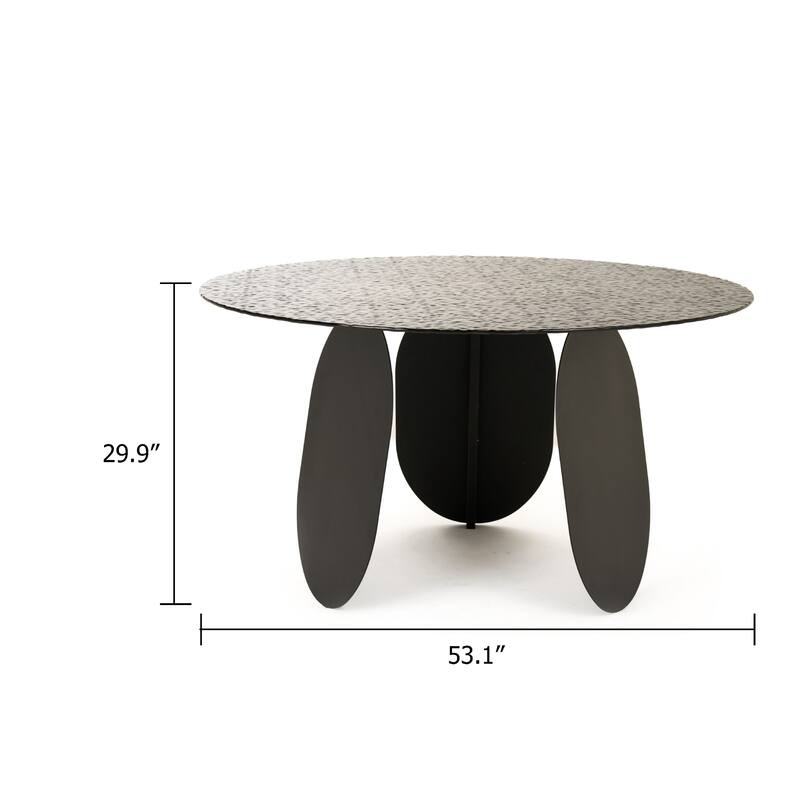 Cid Axen Dining Table, 53 Inch Gray Hammered Glass Top, Black Iron - Gray, Black