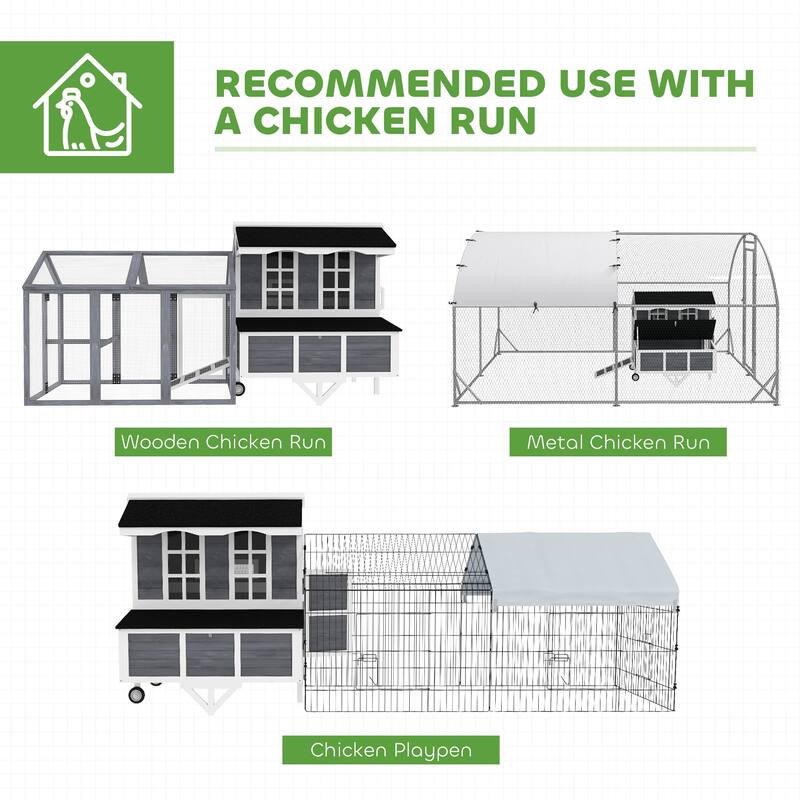 PawHut 43" Chicken Coop with Wheels, Mobile Chicken House with Nesting Box, Windows, Pull-out Tray, Perches