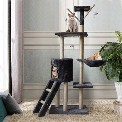 Cat Tower Kittens Pet Play House Cat Activity Tree Condo Scratching Sisal Post - Gray