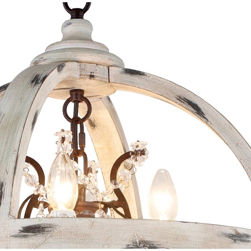 4 Light Candle Style Globe Chandelier in withered white wood finish