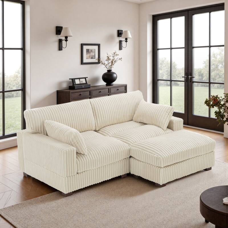 Upholstered Plush Flannel Modular Sectional Sofa with Pillows,Ajustable Headrest