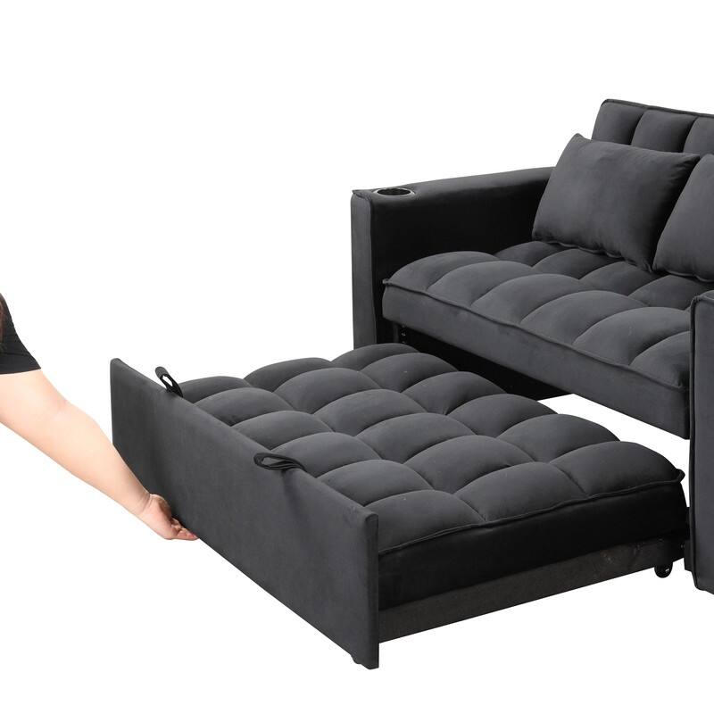 4-1 Multi-Functional Sofa Bed, 55.3" Sleeper Sofa Bed with Cup Holder & USB Port, Convertible Sleeper Couch Bed for Living Room