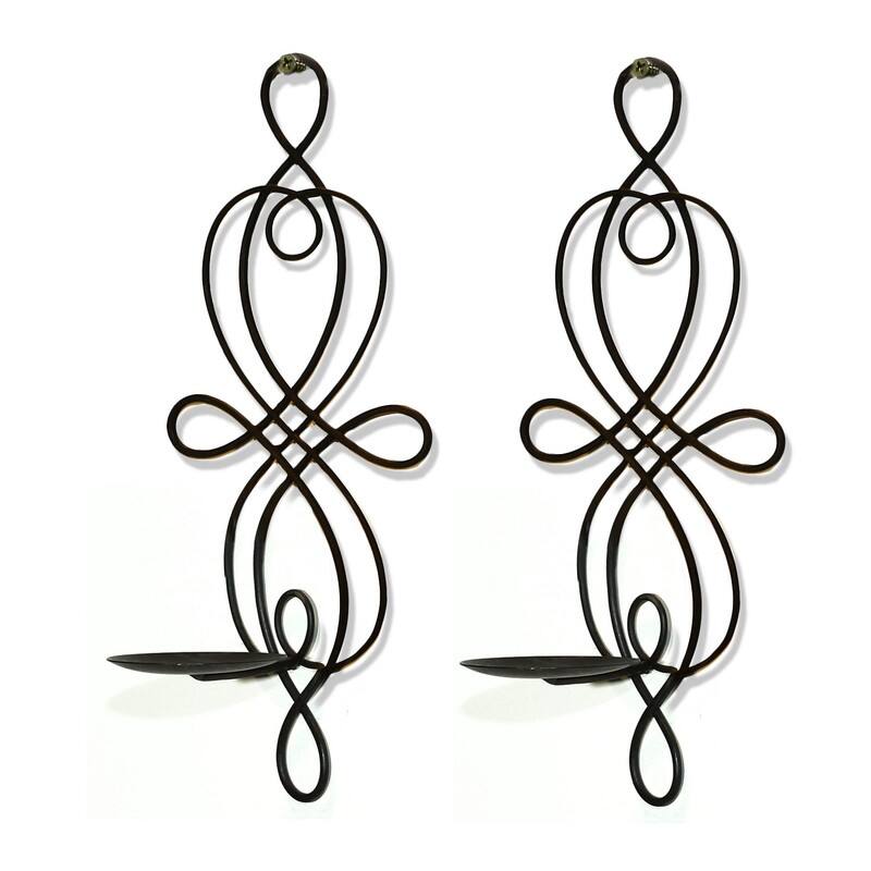 Adeco Brown Iron Vertical Wall Hanging Candle Holder Sconce (Set of 2)