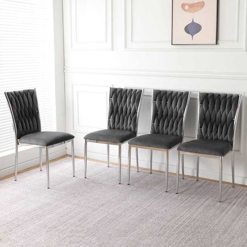 Modern Simple Velvet Dining Chair, Family Bedroom Stool Back Student Table Chair, Metal Chair Legs (Set Of 4)