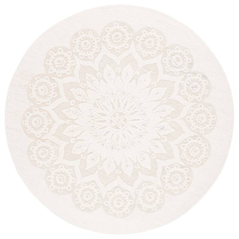 SAFAVIEH Handmade Blossom Oriella Modern Floral Wool Rug - 6' Round - Ivory/Grey