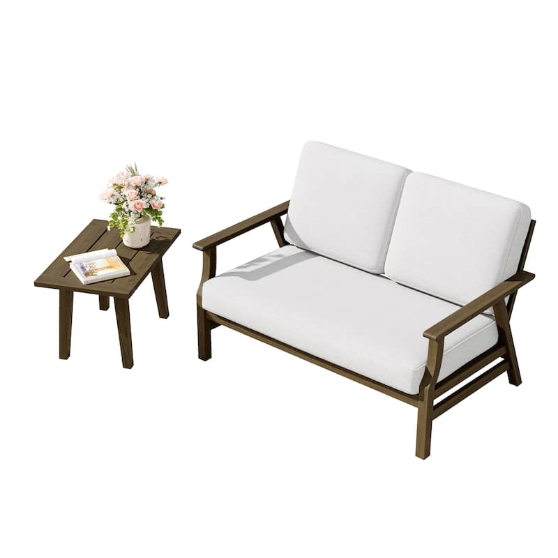 2-Piece Teak Outdoor Loveseat Set with Table.