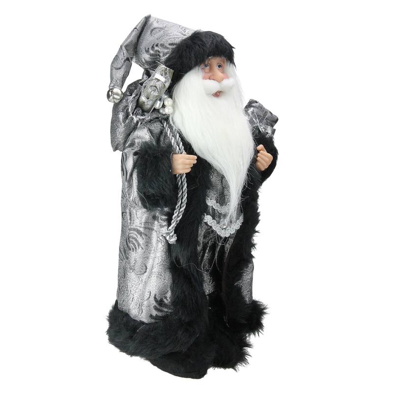 16" Silver Black Standing Santa Claus Christmas Figurine with Gifts