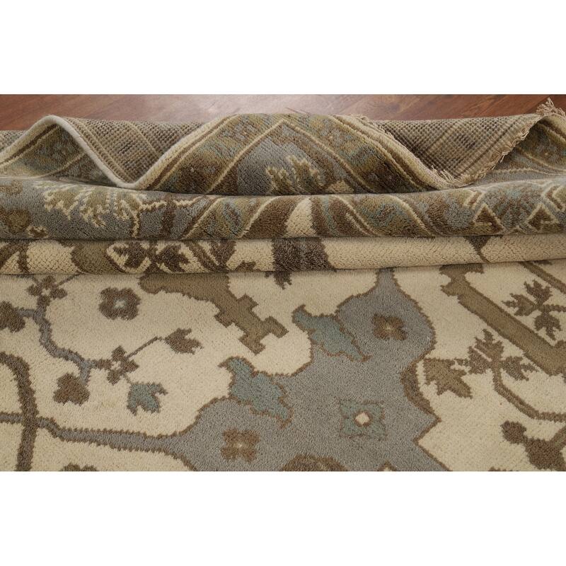 Ivory Oushak Indian Area Rug Handmade Wool Carpet - 8'1"x 9'8"