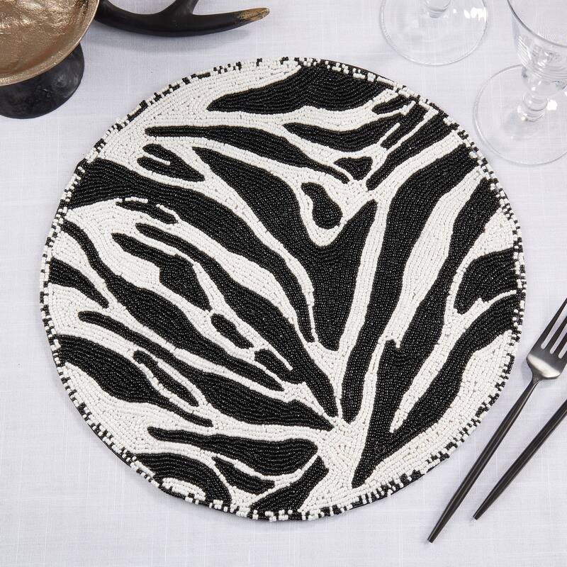 Jungle Glam Beaded Zebra Placemat (Set of 4) Bed Bath & Beyond 37957231