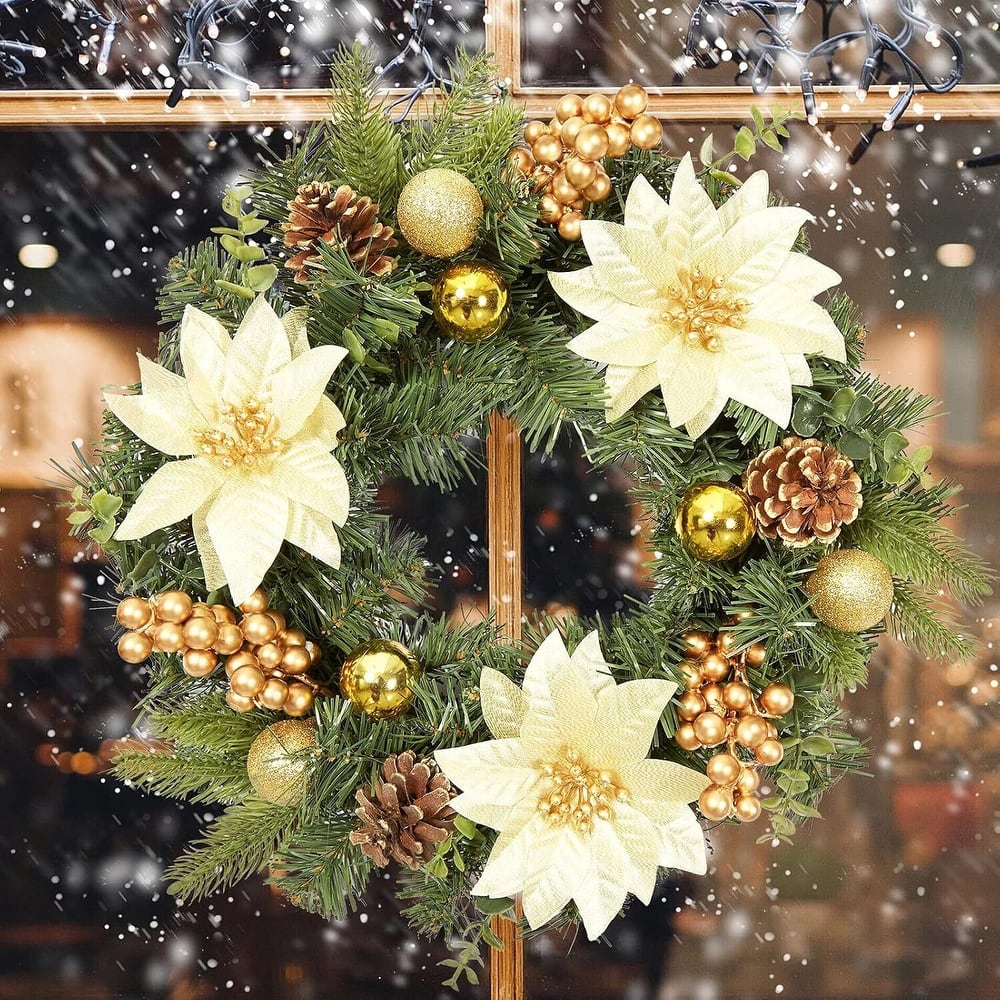 16 Inch Christmas Wreath for Front Door Fireplace Wall Window - N/A