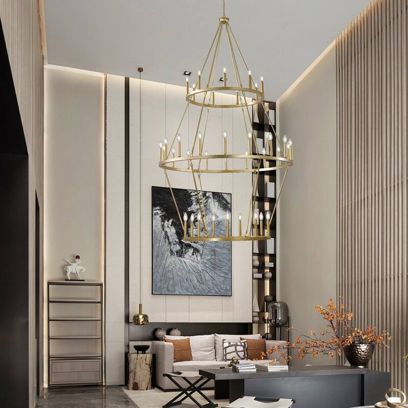 36 - Light Grand Multi Tiered Wrought Iron Chandelier, Candle - Style Lights for High Ceilings - 80.71"