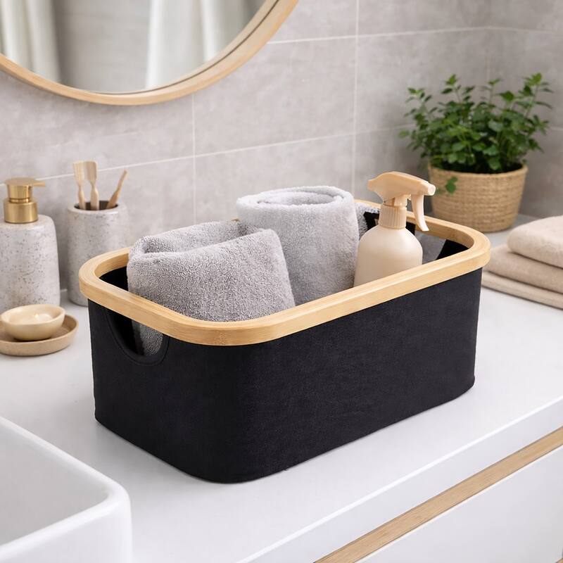 Rectangular Foldable Storage Basket - 15 L x 10 W x 6 H - Black