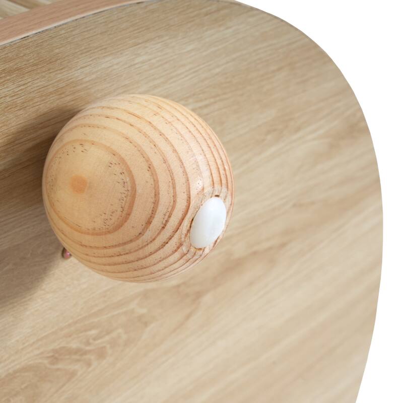 Natural Wood Grain Long Oval Coffee Table Storage Center Table with Hidden Compartment, Accordion Door and Ball-shaped Legs