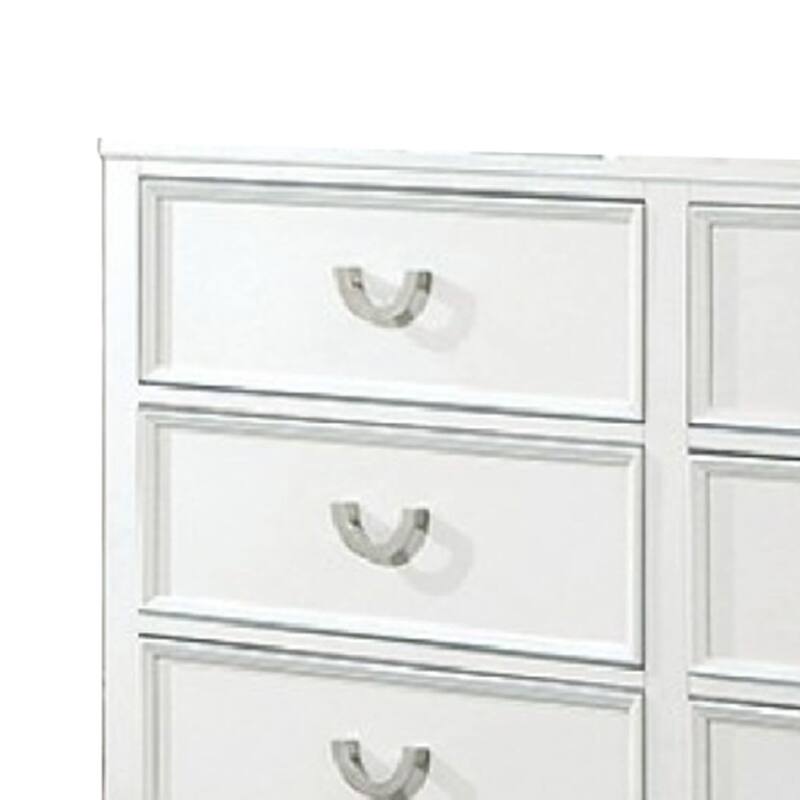 Kiki Wide Dresser with 6 Drawers, Bracket Feet, White Solid Wood