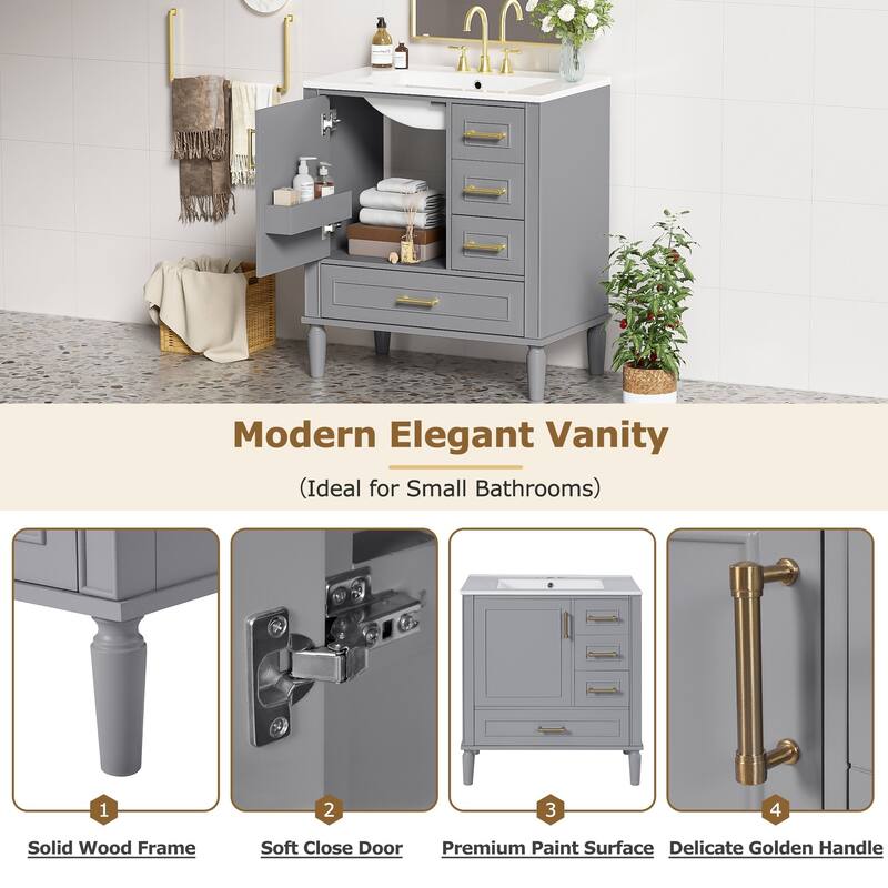 30'' Bathroom Vanity with Ceramic Sink, Soft-Close Door