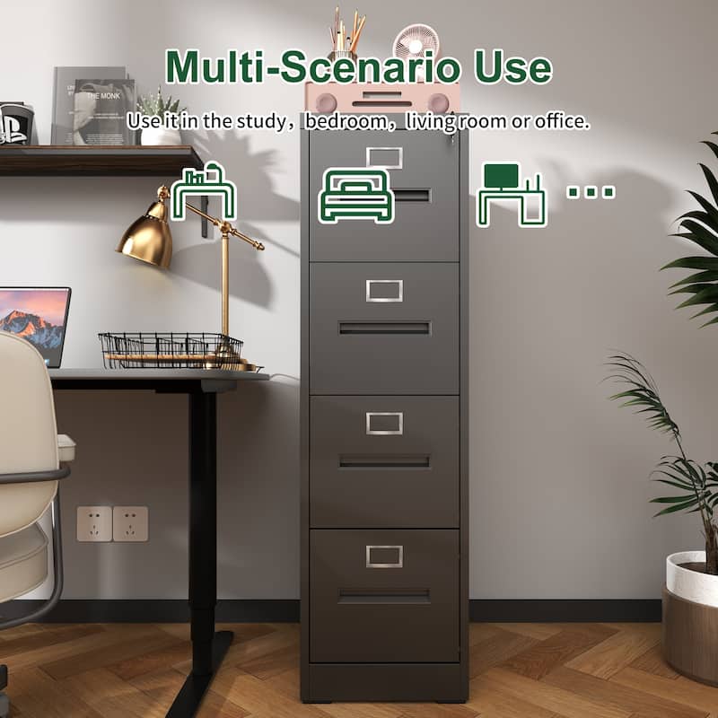 4 Drawer File Cabinet with Lock Metal Vertical File Cabinet Office Home, A4 Legal/Letter Size Narrow File Cabinet Locked