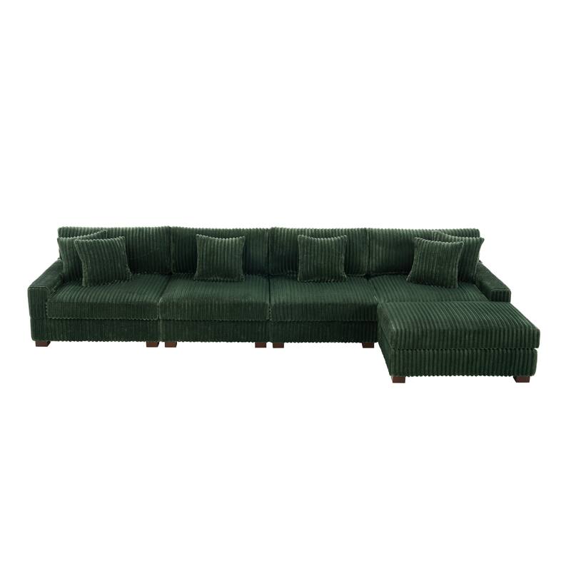 Anne 150" W Upholstered Plush Corduroy Modular Sectional Sofa