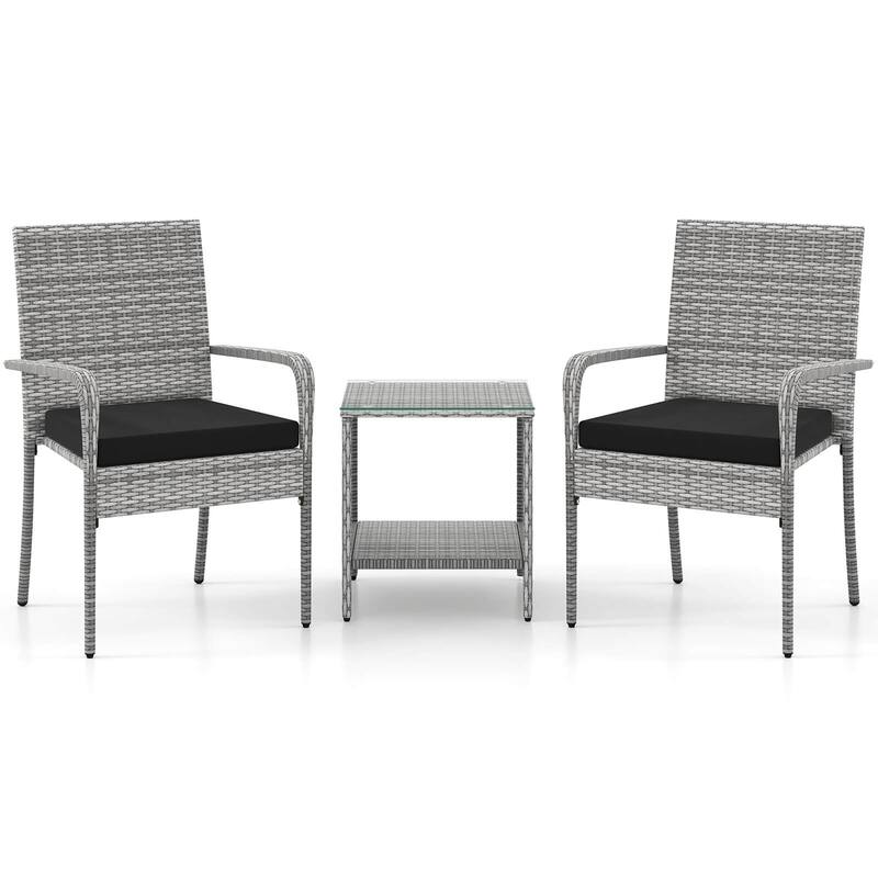 Costway 3 PCS Patio Furniture Set with Seat Cushions & Tempered Glass - See Details