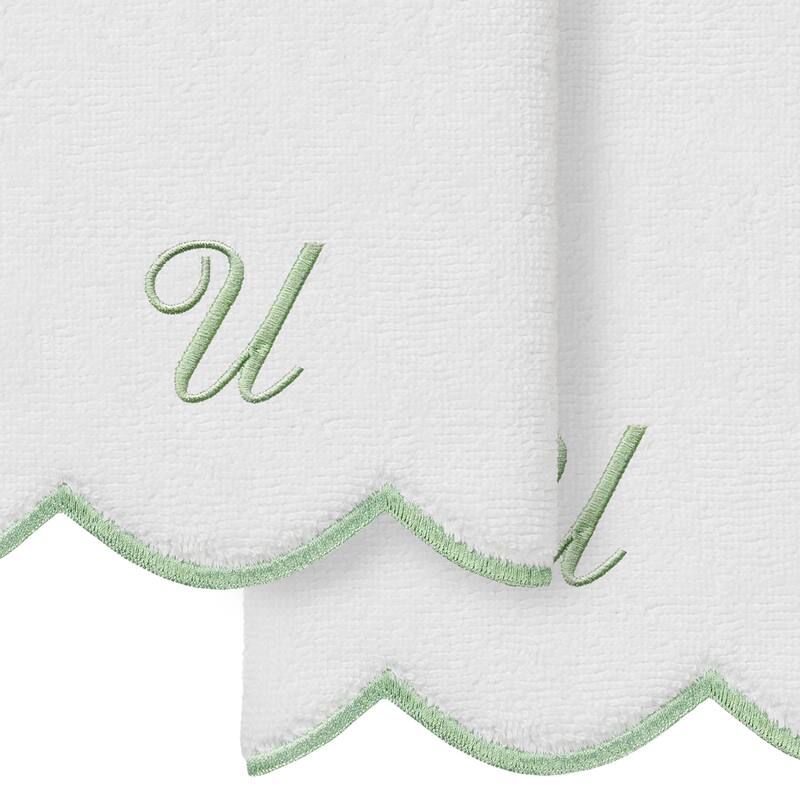 Authentic Hotel and Spa 100% Turkish Cotton Green ADORNIA Scallop Personalized 2 Piece Fingertip Towel Set - 2 Fingertip Towels